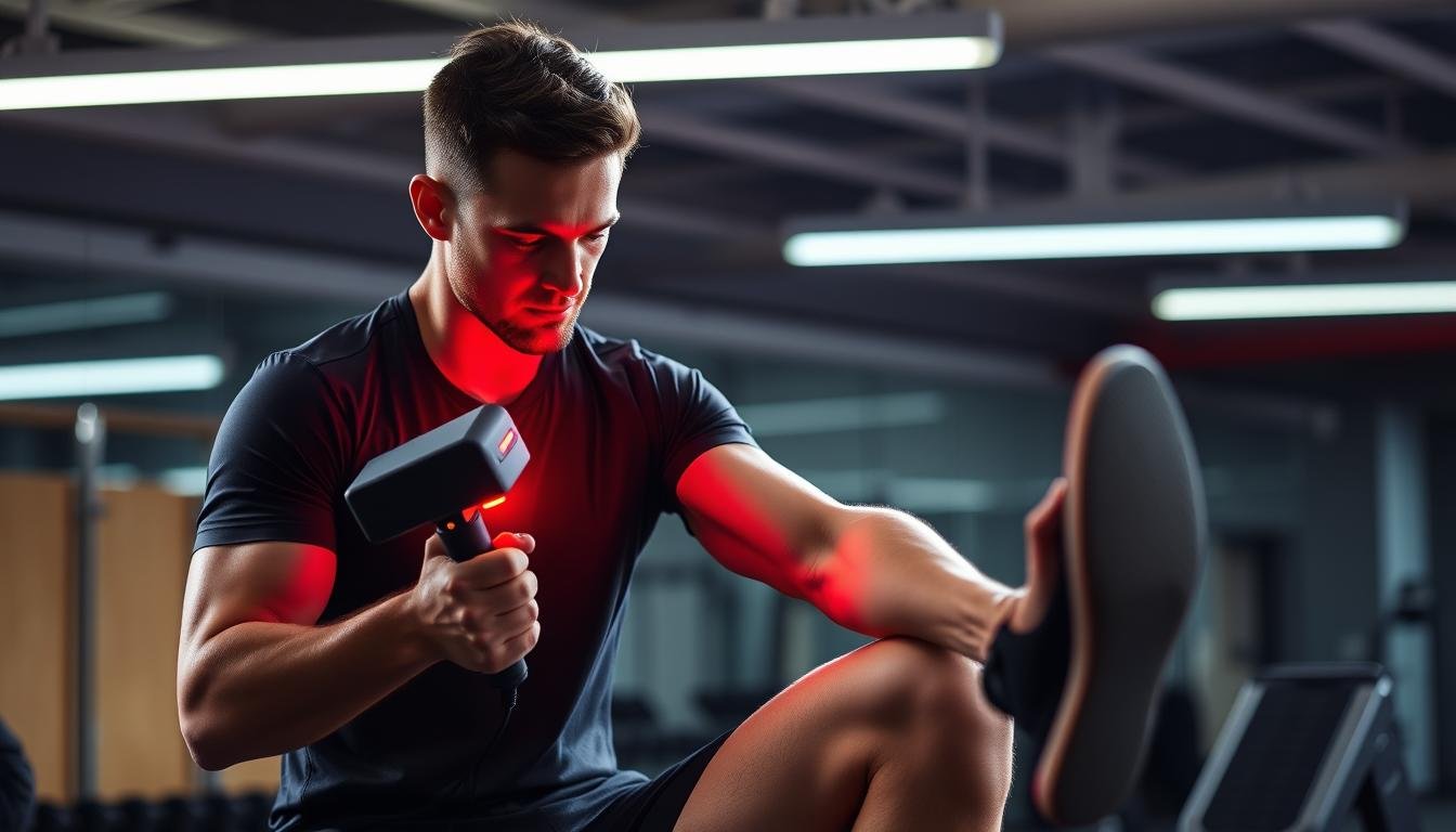 Athlete using LLLT device for muscle recovery showing Benefits of LLLT