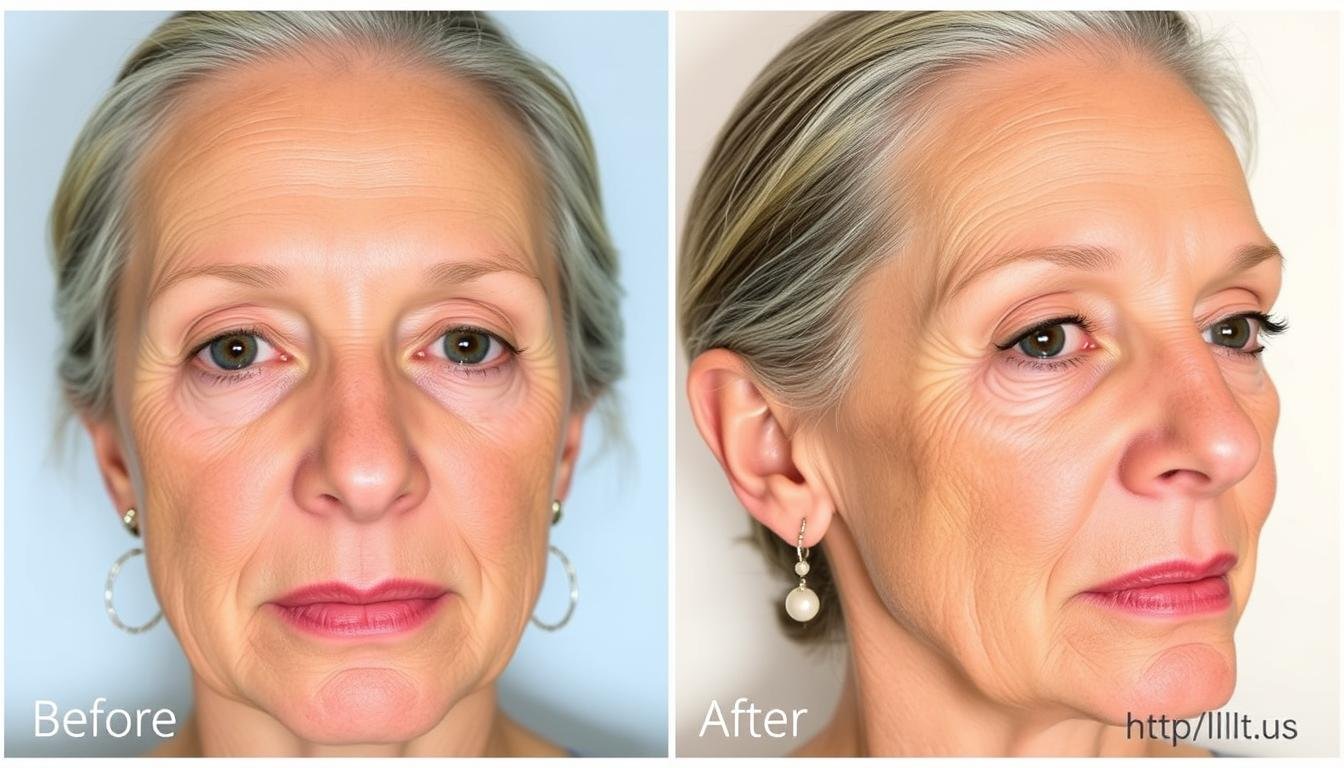 Before and after photos showing skin rejuvenation results from LLLT treatment