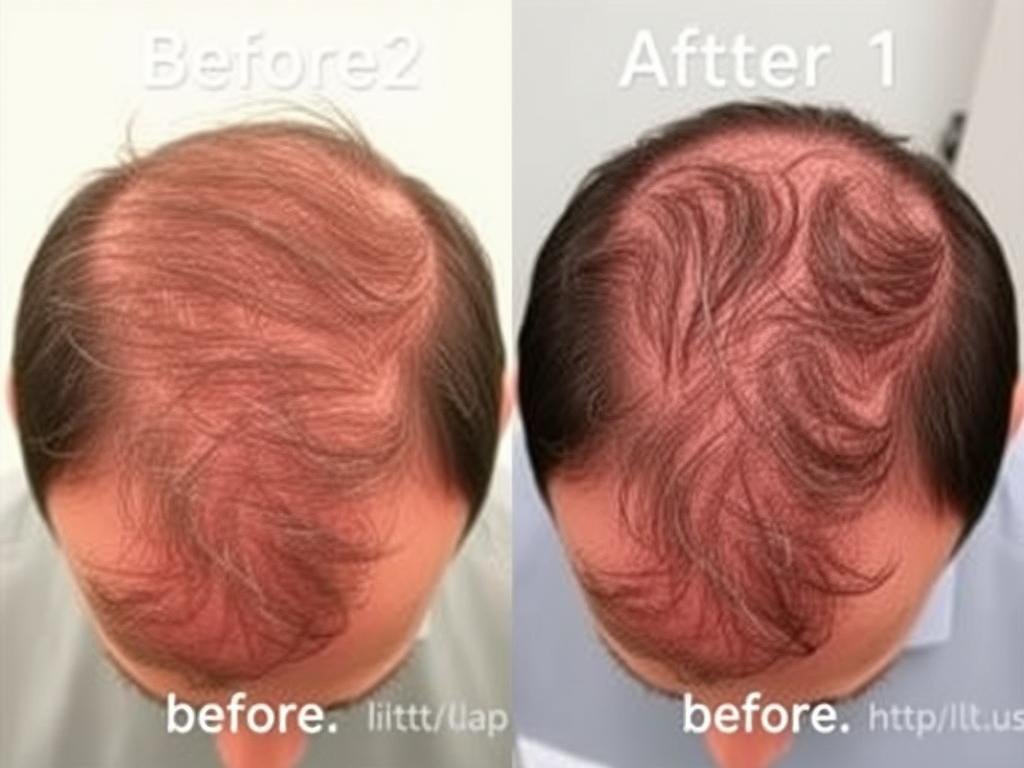 Before and after results of LLLT Cap treatment showing hair regrowth