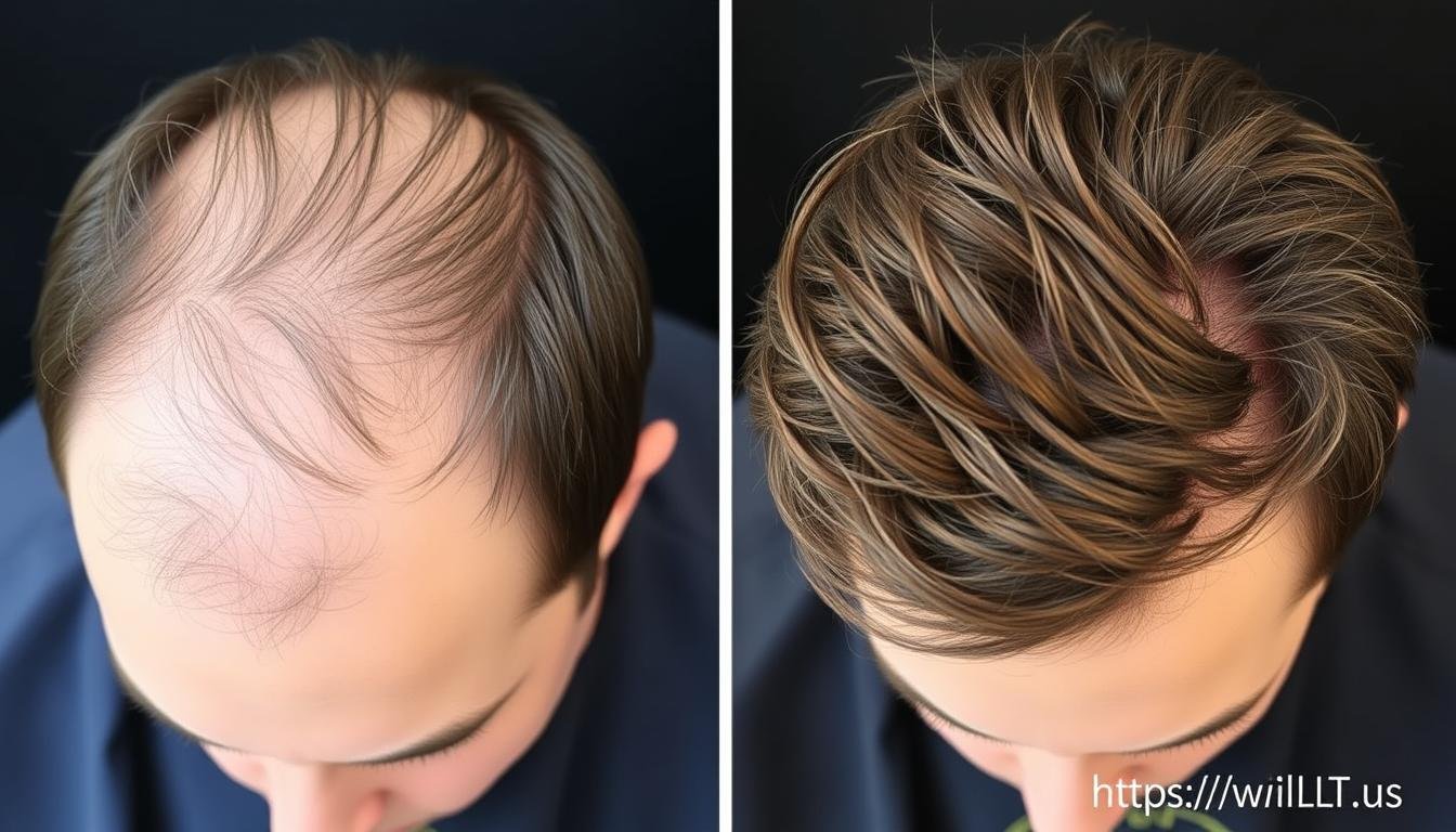 Before and after results of LLLT Helmet treatment for hair loss