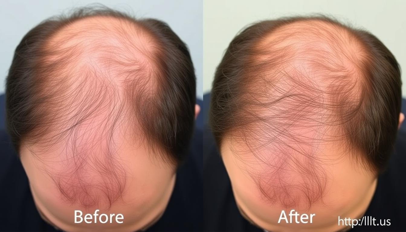 Before and after results of LLLT hair restoration treatment