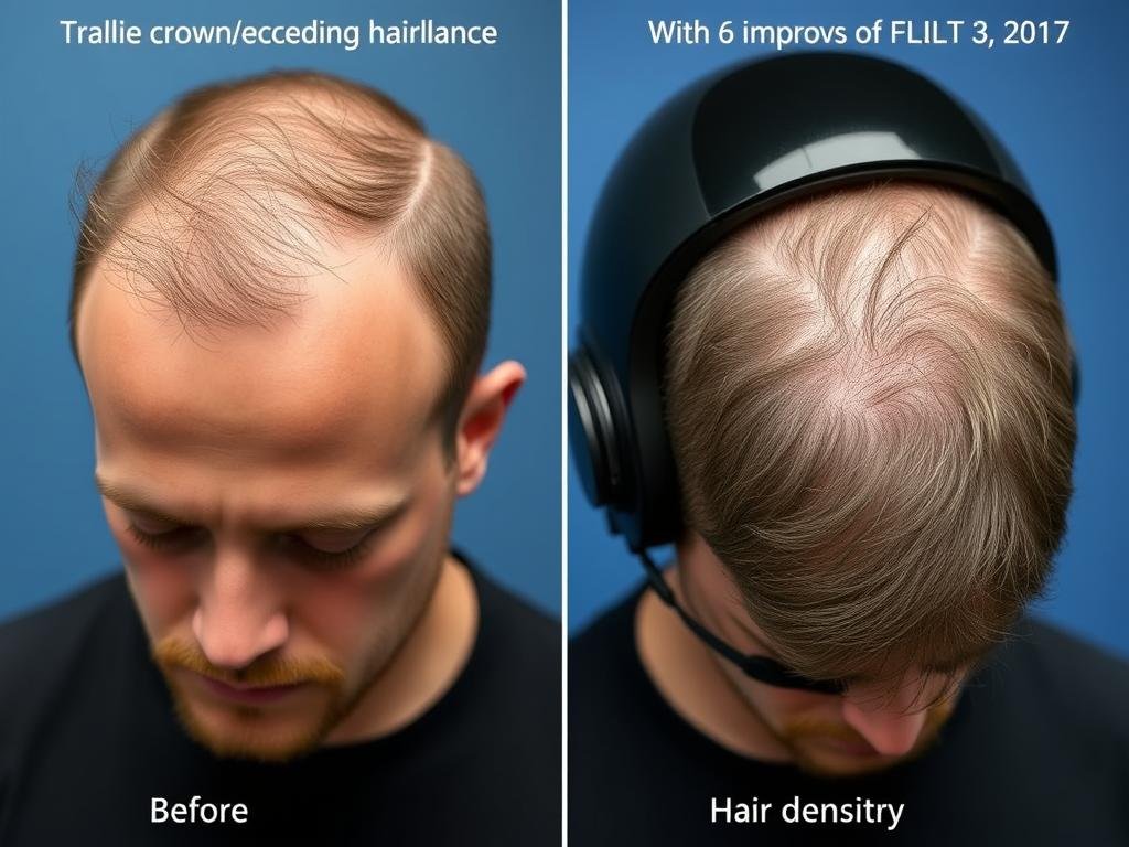 Before and after results of male pattern baldness treatment with LLLT helmet Before and after results of male pattern baldness treatment with LLLT helmet