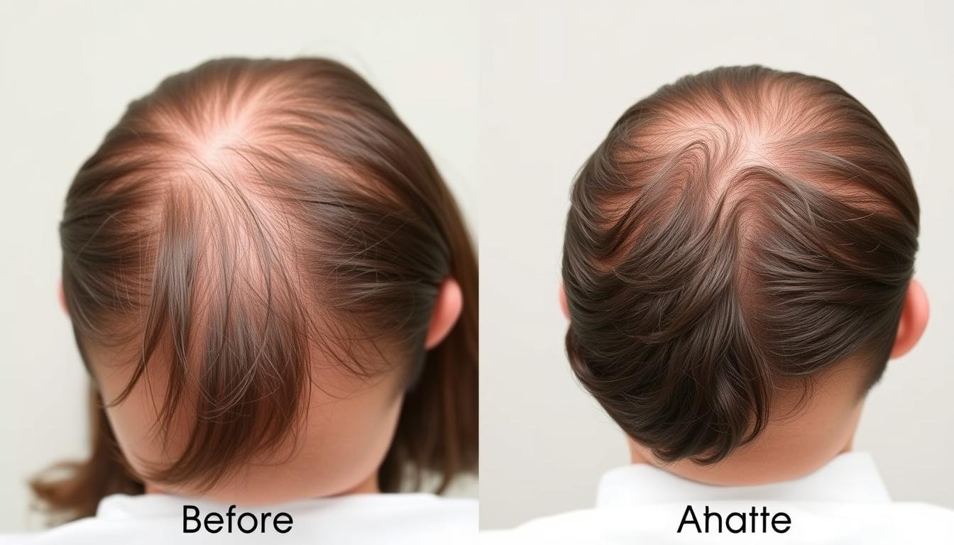 Before and after results showing LLLT comb effectiveness for hair regrowth Before and after results showing LLLT comb effectiveness for hair regrowth