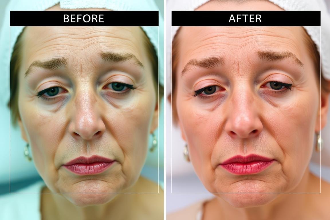 Before and after results showing skin improvement after LLLT Mask treatment