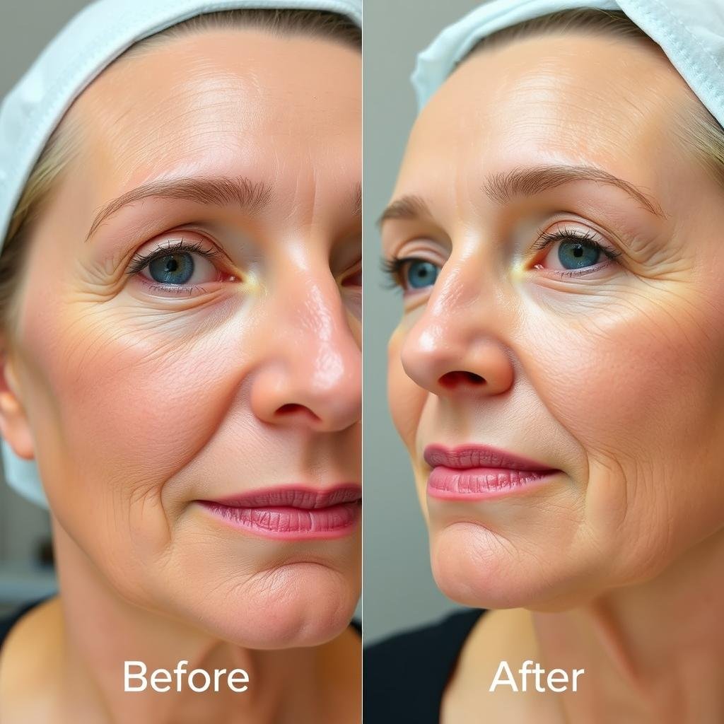 Before and after skin rejuvenation with red light therapy