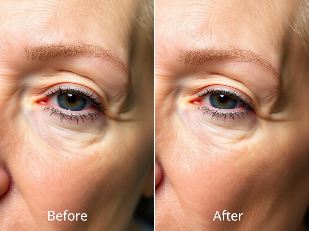 Close-up before and after photos showing improved skin texture and reduced wrinkles after LLLT treatment Close-up before and after photos showing improved skin texture and reduced wrinkles after LLLT treatment