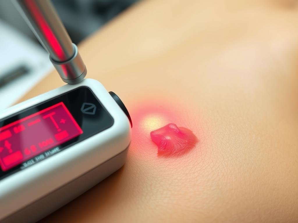 Close-up of LLLT being applied to a healing wound Close-up of LLLT being applied to a healing wound