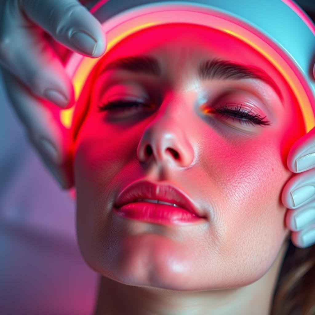 Close-up of LLLT facial treatment for skin rejuvenation