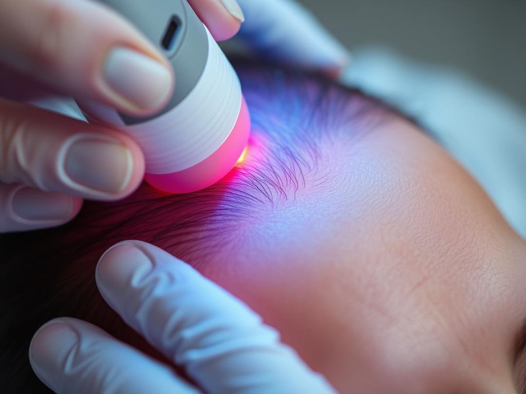 Close-up of LLLT treatment for scalp condition Close-up of LLLT treatment for scalp condition