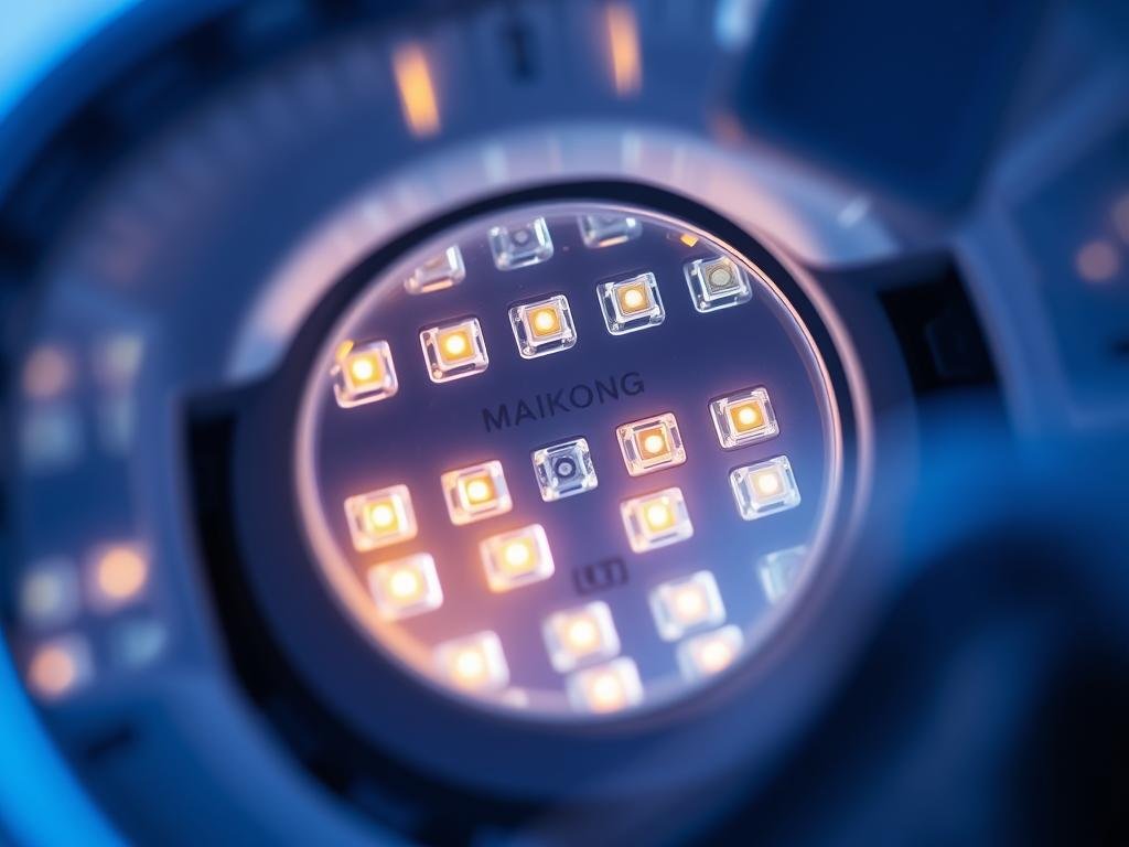 Close-up of MAIKONG LLLT Mask showing the LED configuration and technology