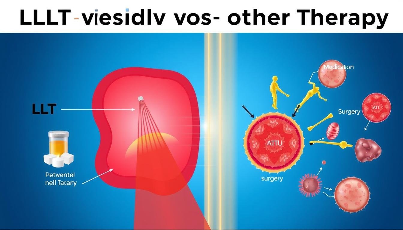 Comparison of LLLT mechanism with other therapy types showing cellular effects