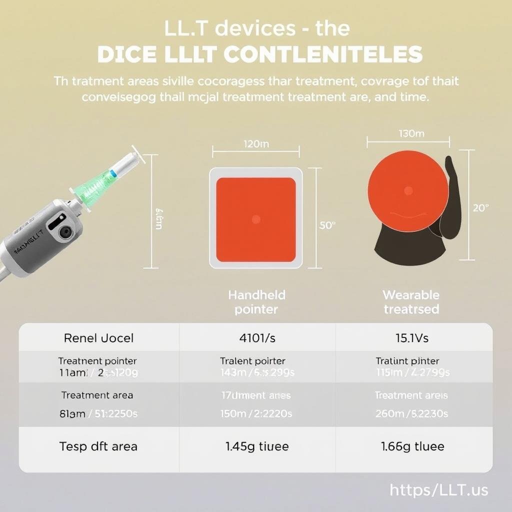 Comparison of different LLLT devices showing treatment area coverage