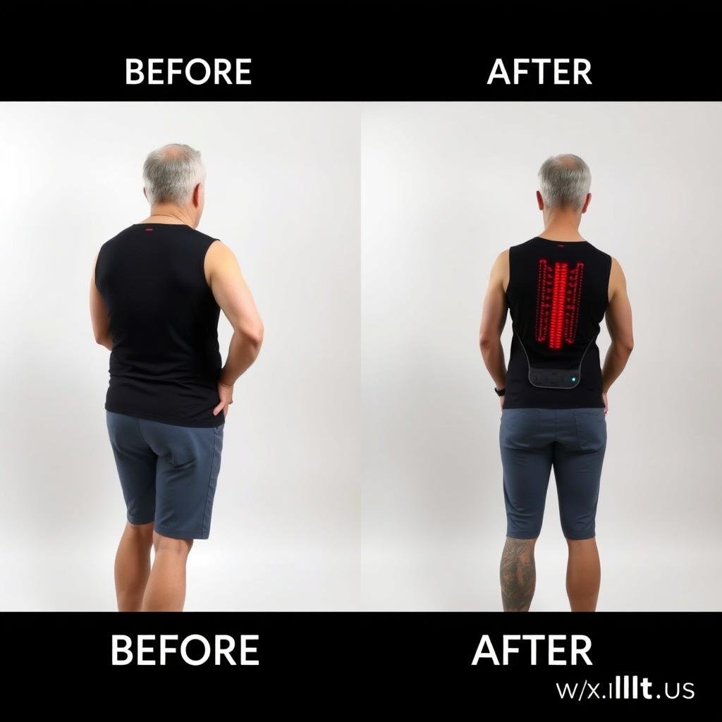 Customer before and after using MAIKONG LLLT clothing device for back pain