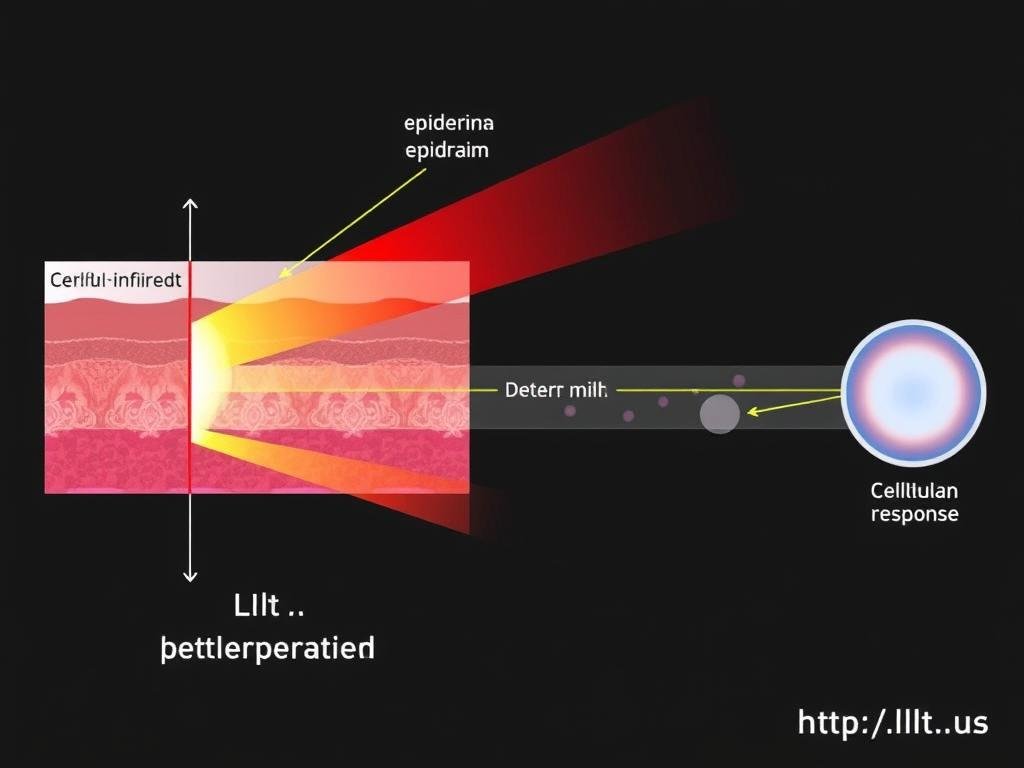 Diagram showing how LLLT light penetrates skin and affects cells