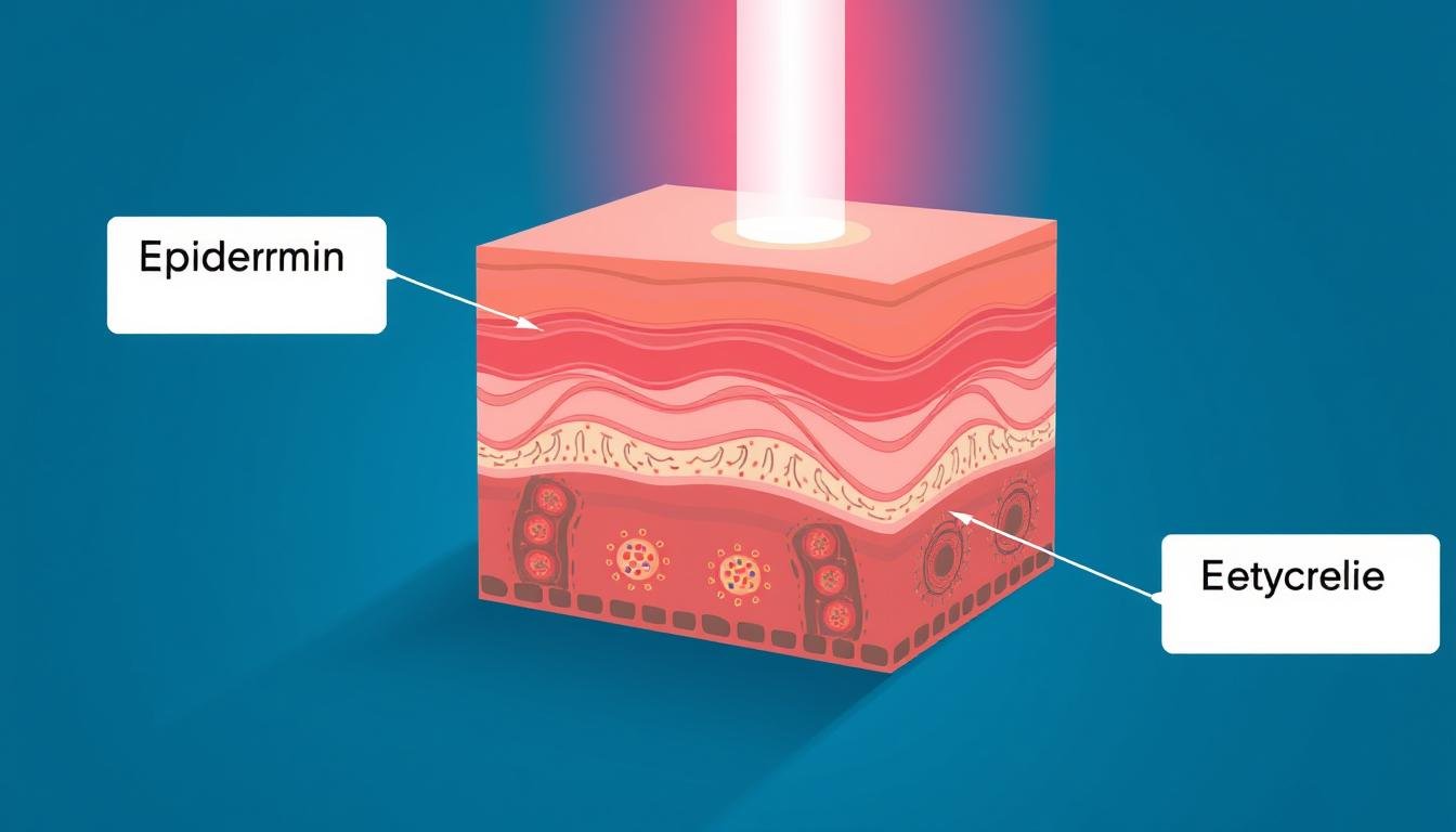 Diagram showing how LLLT penetrates skin layers to reach cells Diagram showing how LLLT penetrates skin layers to reach cells