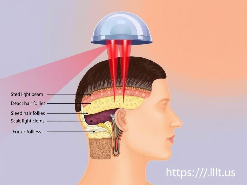 Diagram showing how LLLT penetrates the scalp to stimulate hair follicles
