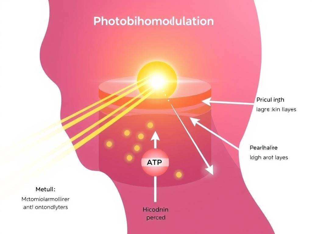 Diagram showing how photobiomodulation works at cellular level with LLLT technology