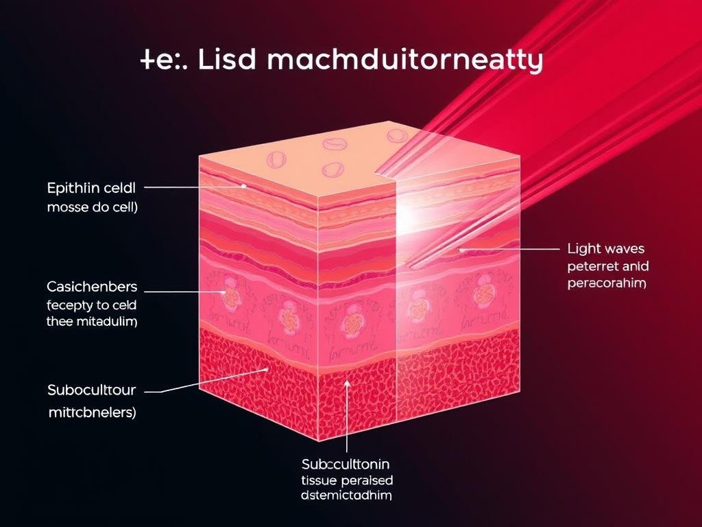 Diagram showing how red light penetrates skin layers to reach cells