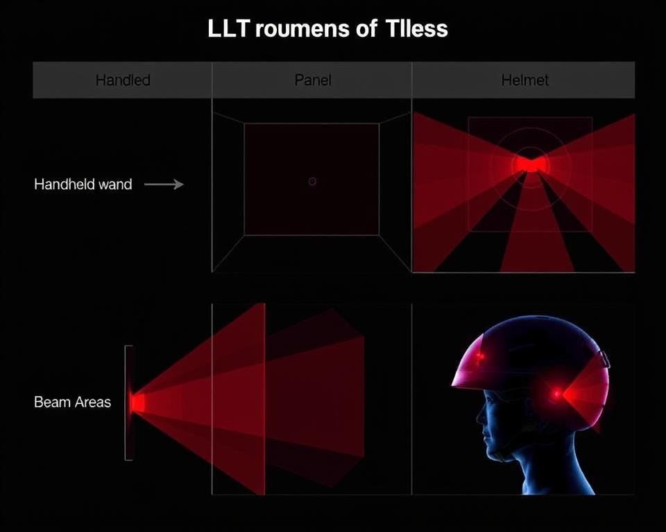 Different LLLT device types showing beam patterns