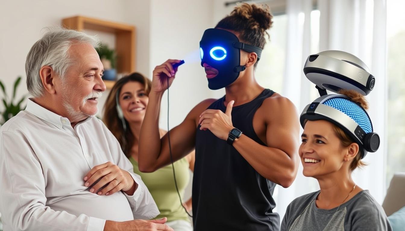 Diverse group of LLLT home device users showing different applications Diverse group of LLLT home device users showing different applications