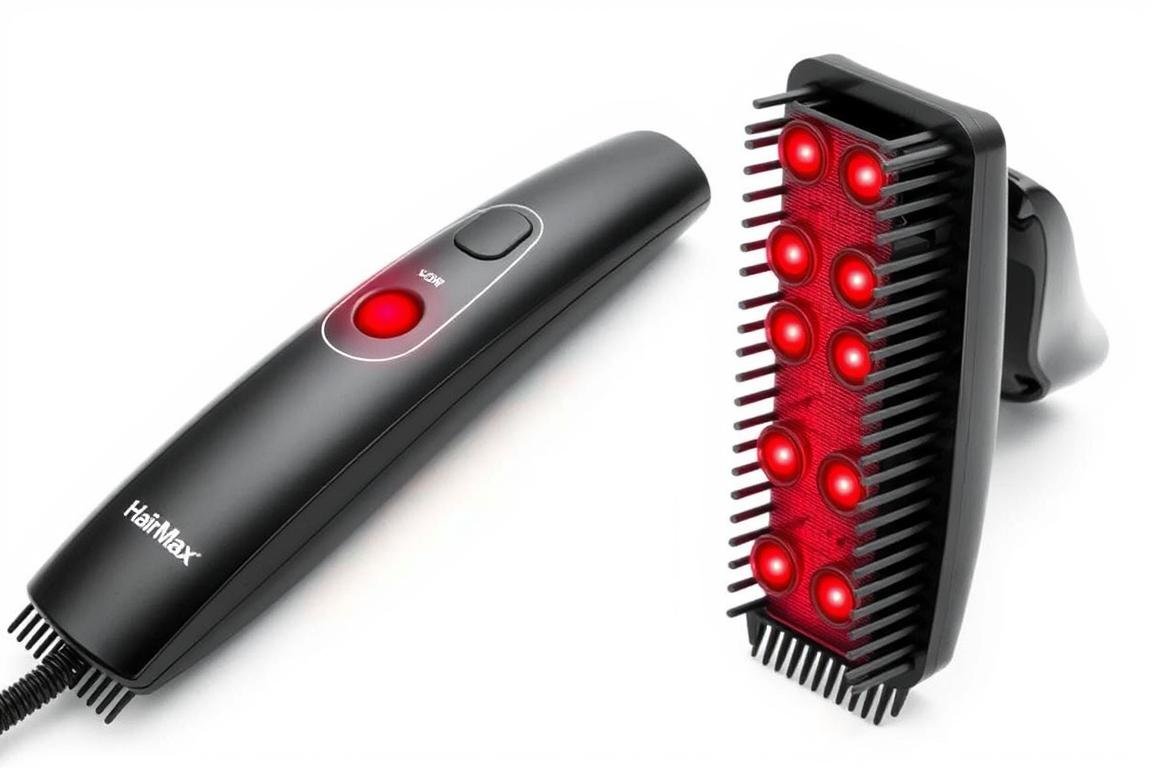 HairMax Ultima 9 Classic LaserComb device with visible red lasers