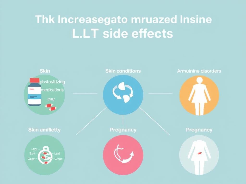 Infographic showing risk factors that may increase likelihood of LLLT laser side effects Infographic showing risk factors that may increase likelihood of LLLT laser side effects