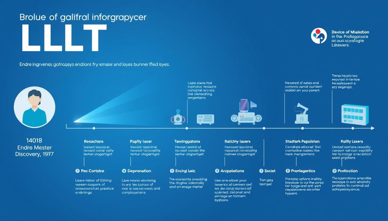 Infographic showing the evolution of LLLT technology from early research to modern applications