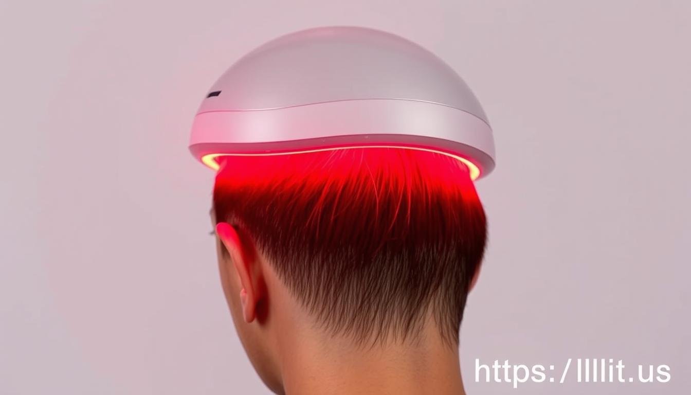 LLLT Cap being used by a person with visible red light