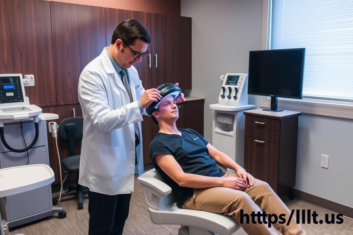 LLLT Cap treatment being administered in a clinical setting