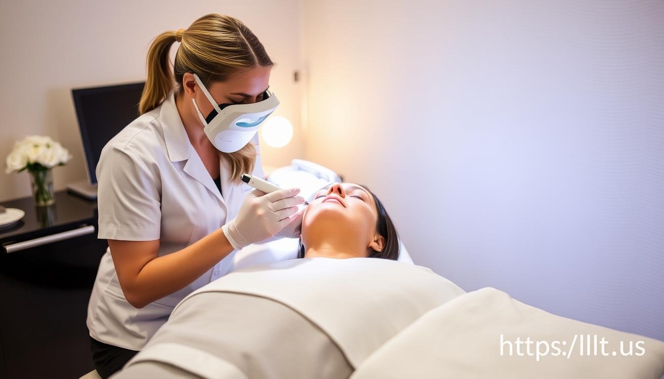 LLLT Mask treatment being performed in a professional setting