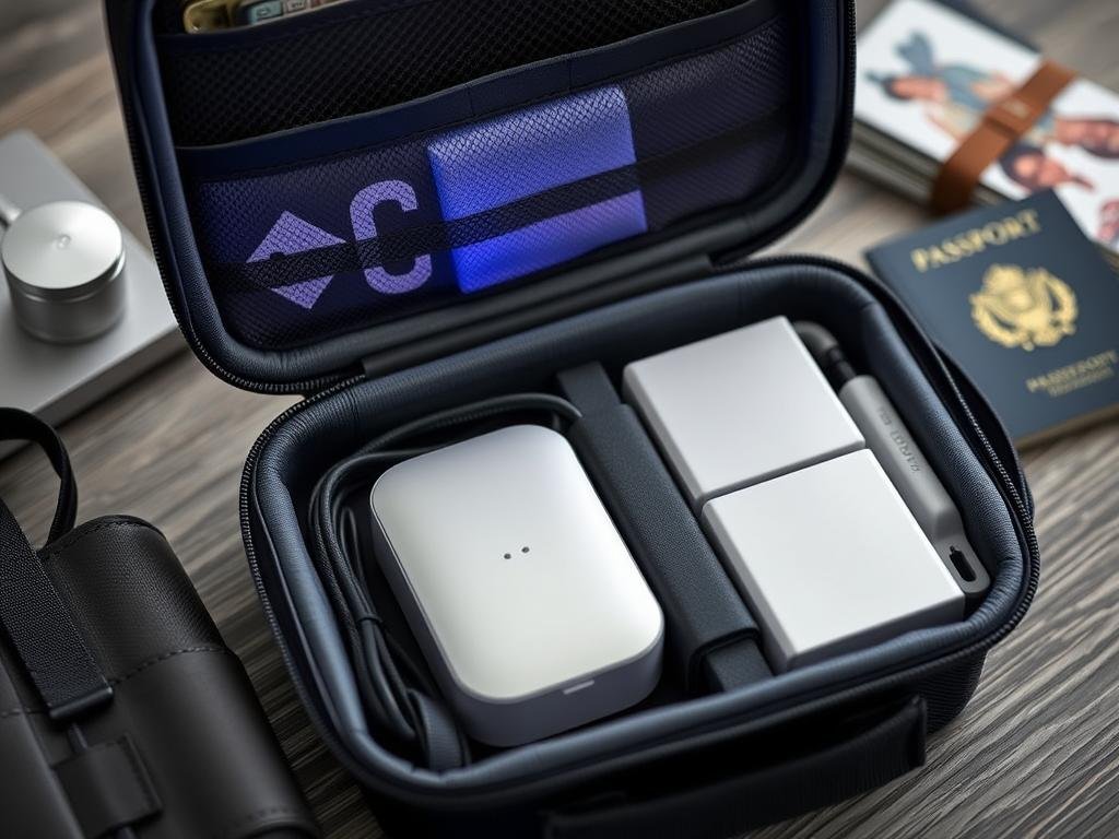 LLLT device packed in travel case with accessories