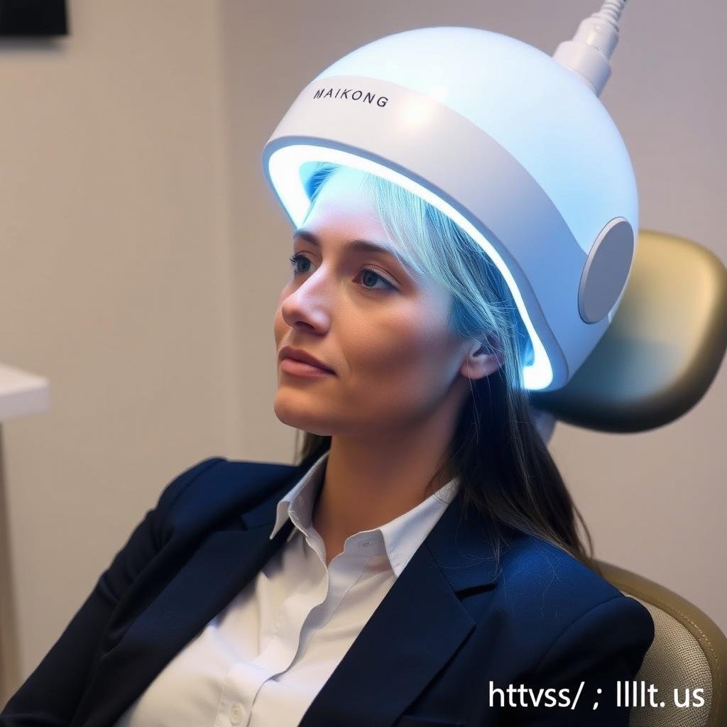 LLLT helmet device being used for hair growth treatment