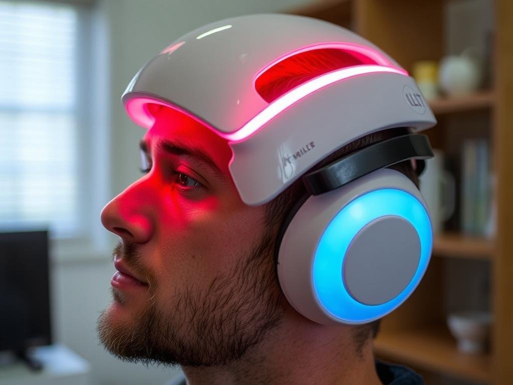LLLT helmet device being used for hair restoration