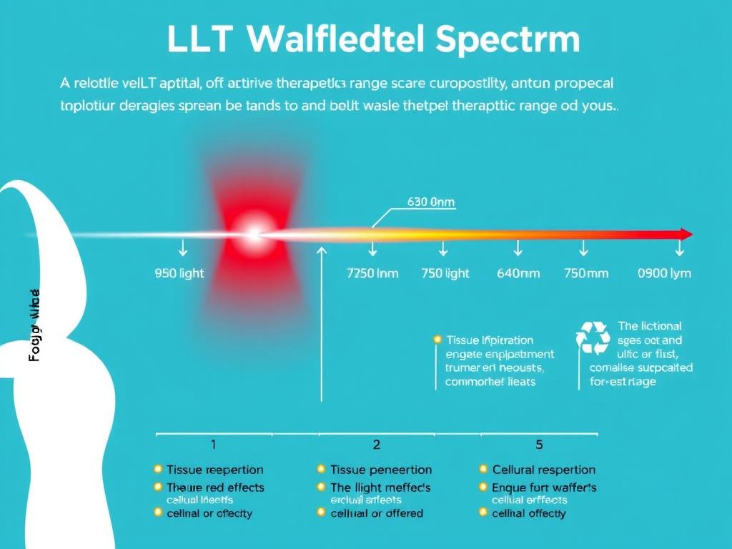 LLLT home device wavelength spectrum diagram showing optimal therapeutic ranges LLLT home device wavelength spectrum diagram showing optimal therapeutic ranges