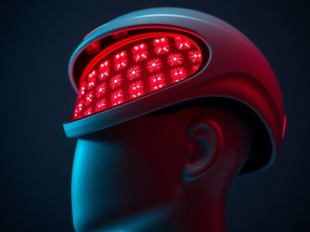 LLLT laser therapy helmet with illuminated red diodes