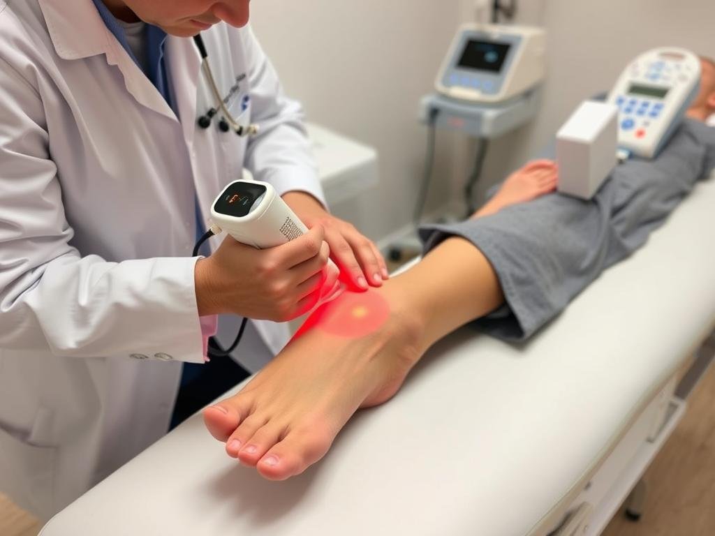 LLLT treatment being applied to peripheral nerves for neuropathy LLLT treatment being applied to peripheral nerves for neuropathy