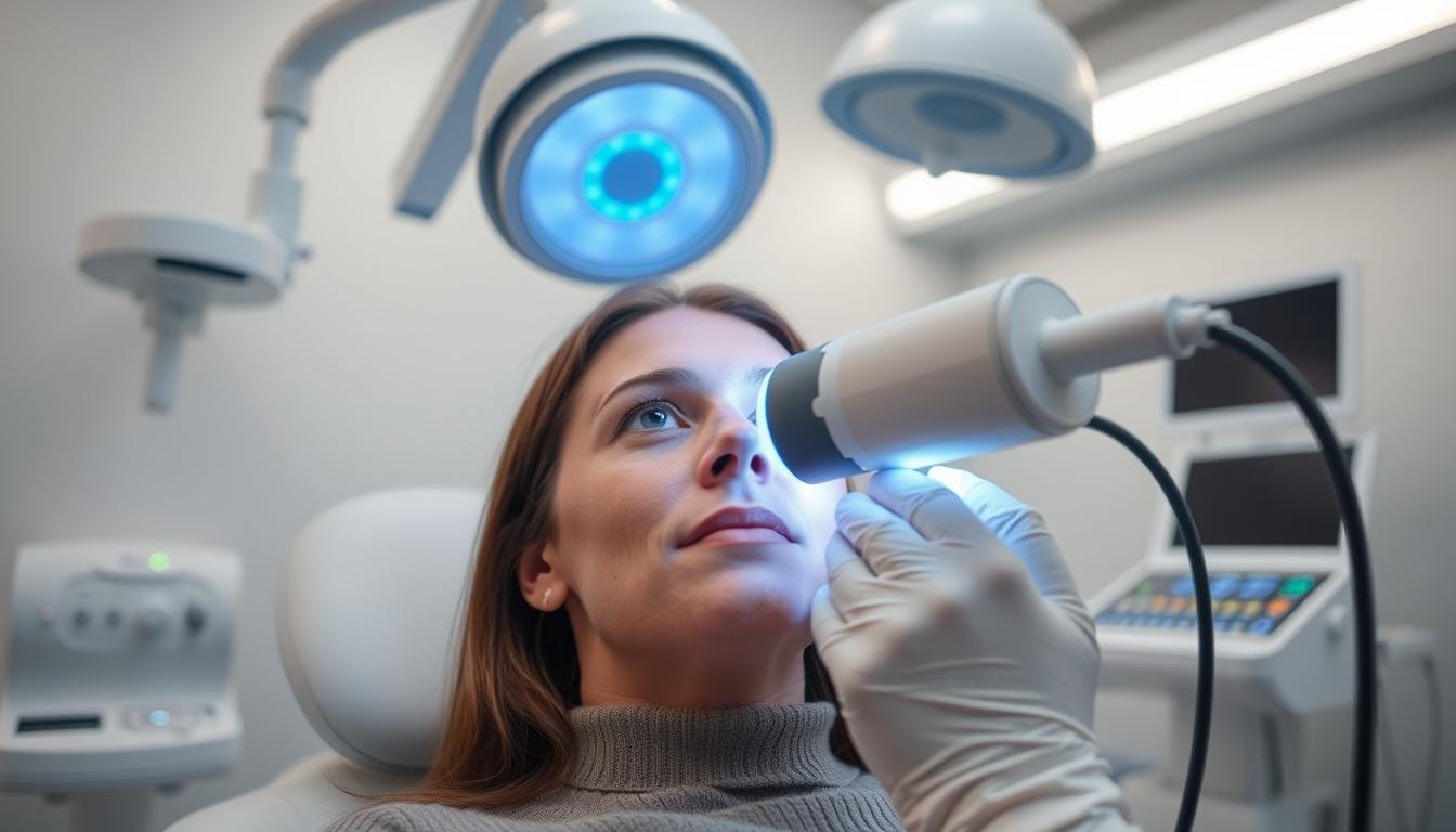 Low-level light therapy device being used for eye treatment