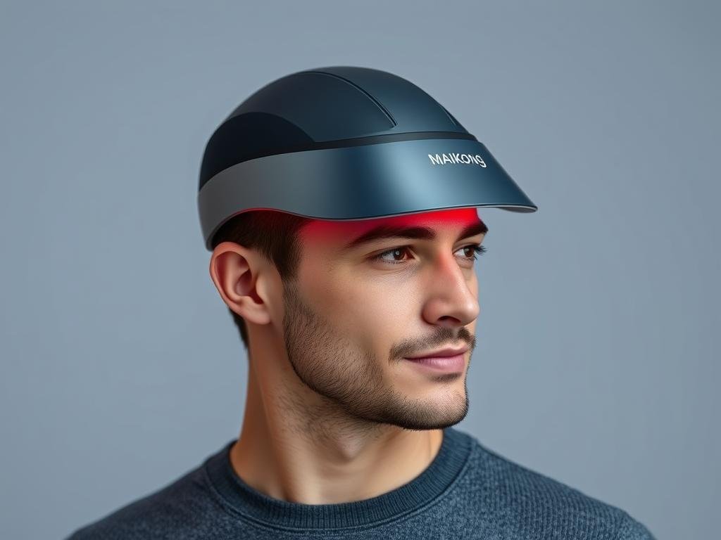 MAIKONG LLLT laser cap being worn by a male user