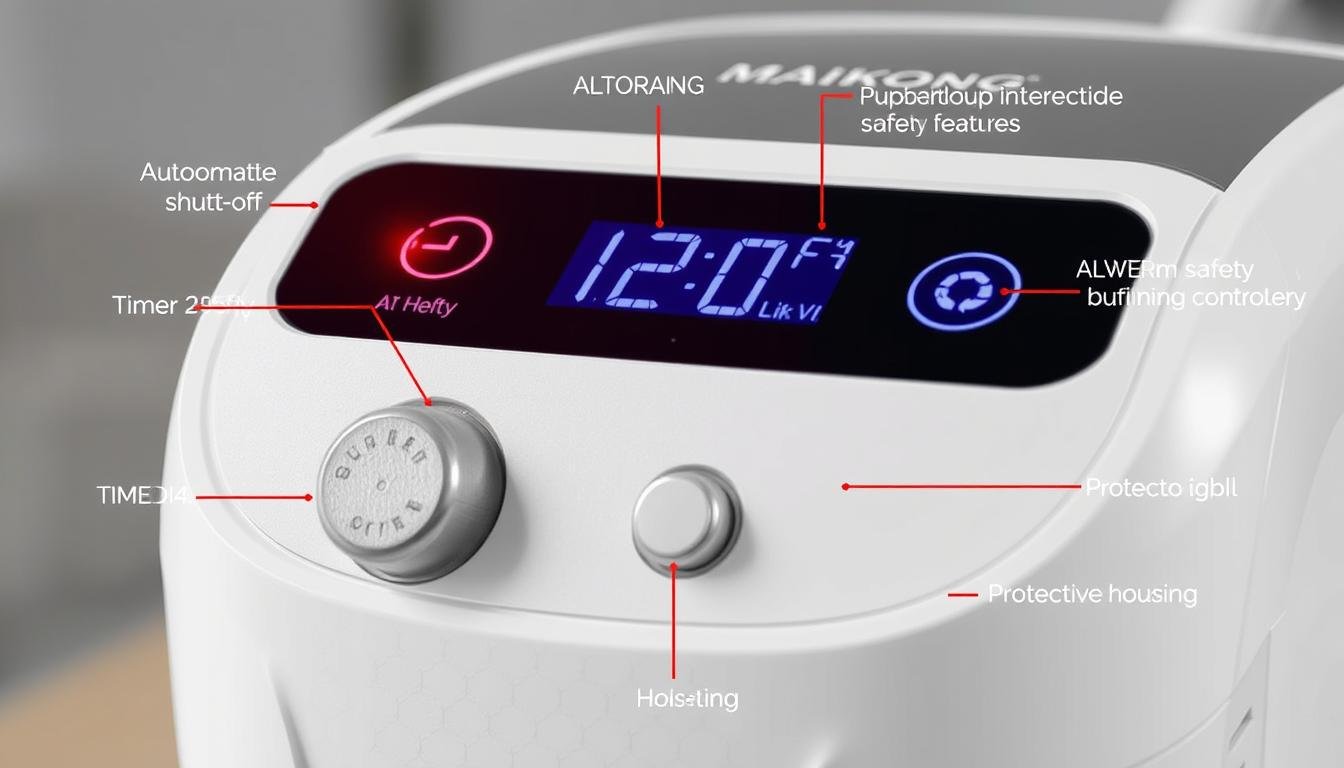 MAIKONG LLLT laser device showing key safety features and controls