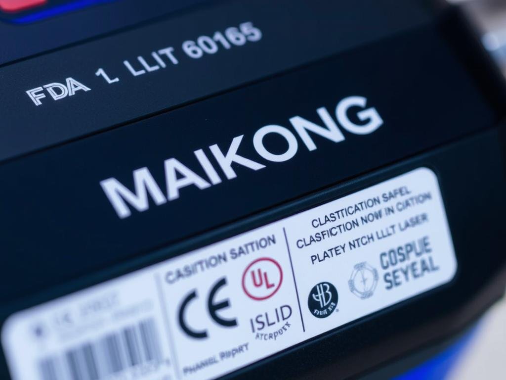 MAIKONG LLLT laser device with regulatory certification marks and labels