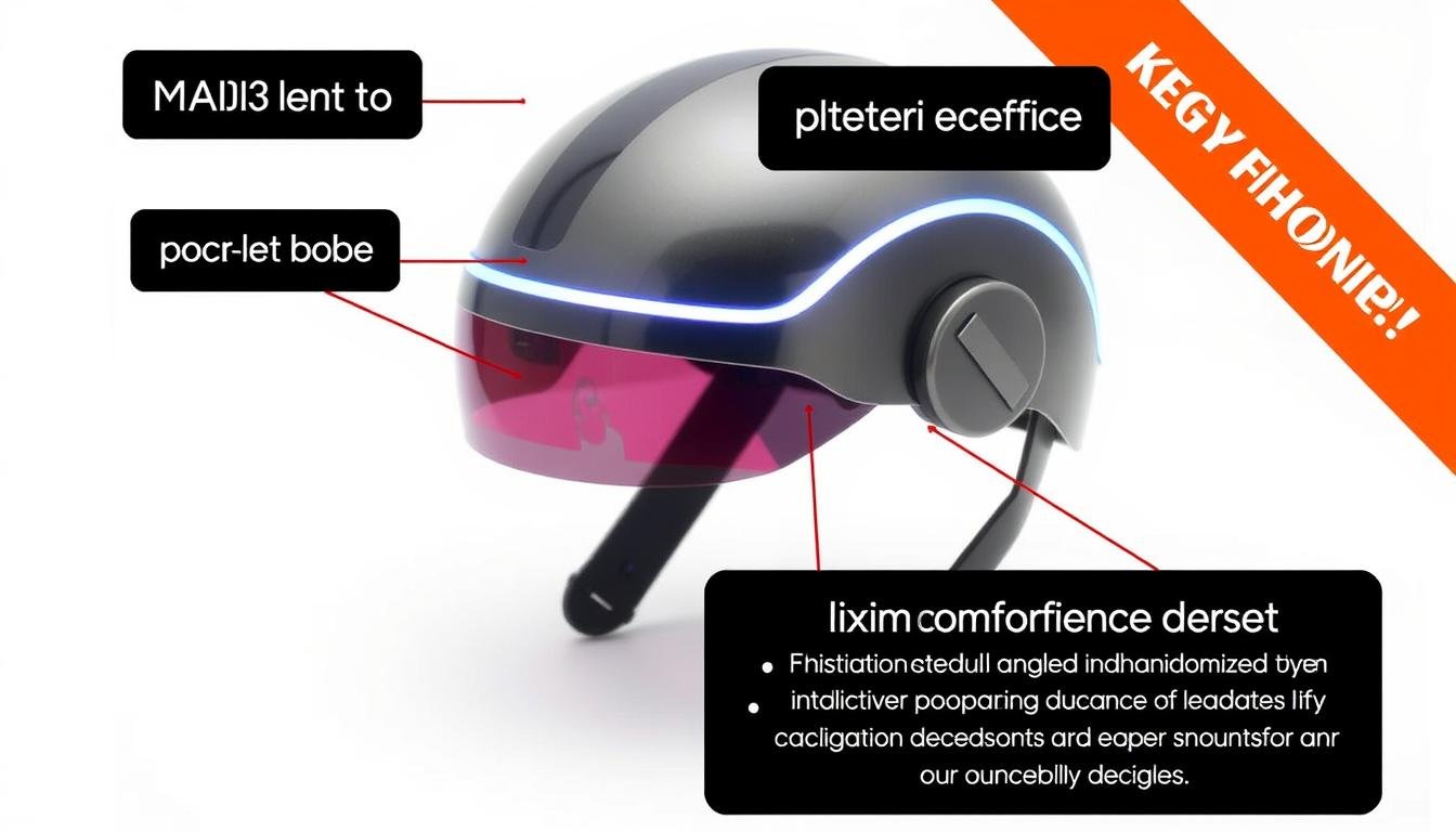 MAIKONG LLLT laser helmet with key features highlighted