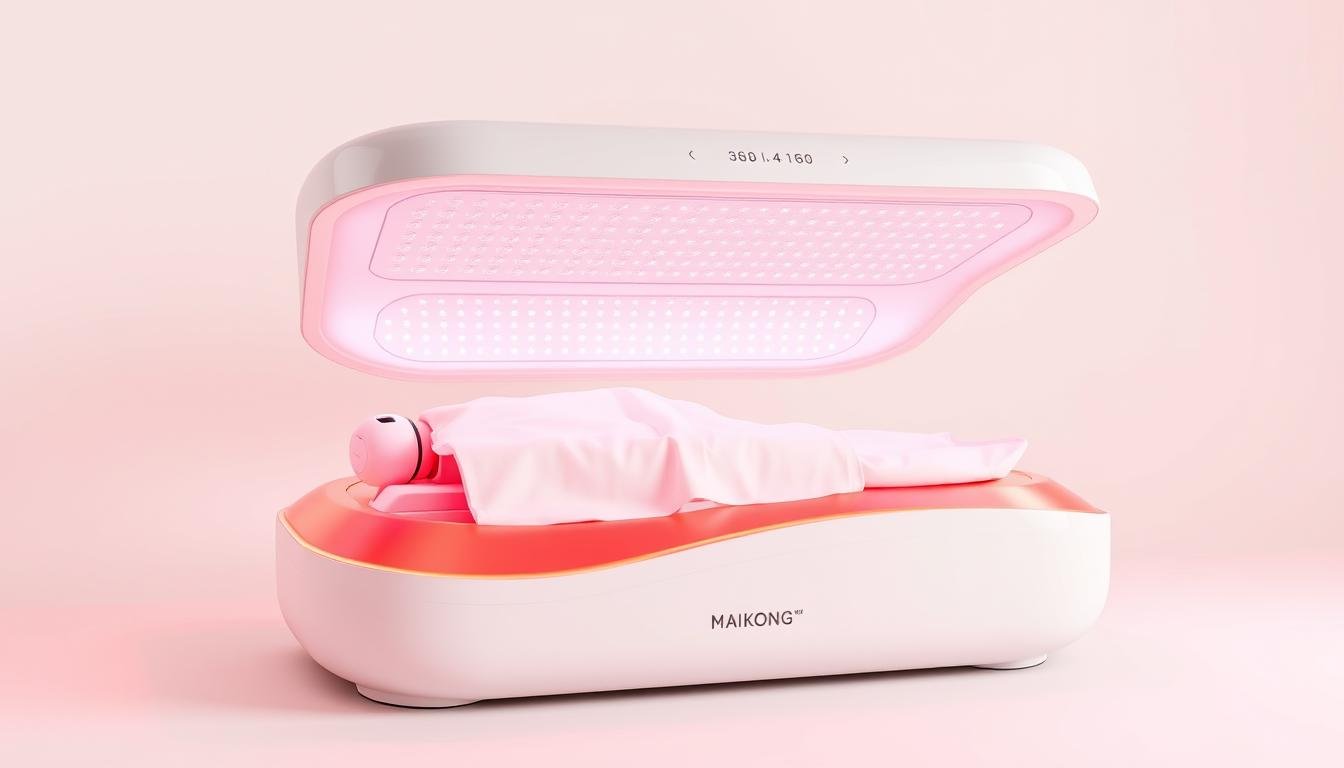 MAIKONG red light therapy bed showing 360-degree LED coverage design