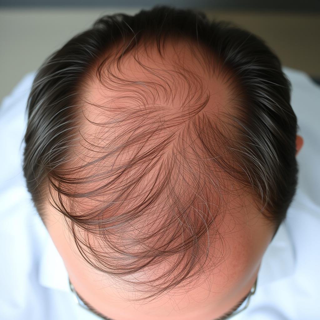 Male pattern hair loss before LLLT treatment showing thinning crown area