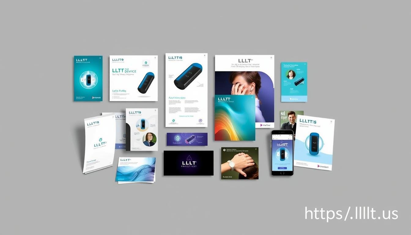Marketing materials for LLLT Home Device products including brochures and displays Marketing materials for LLLT Home Device products including brochures and displays