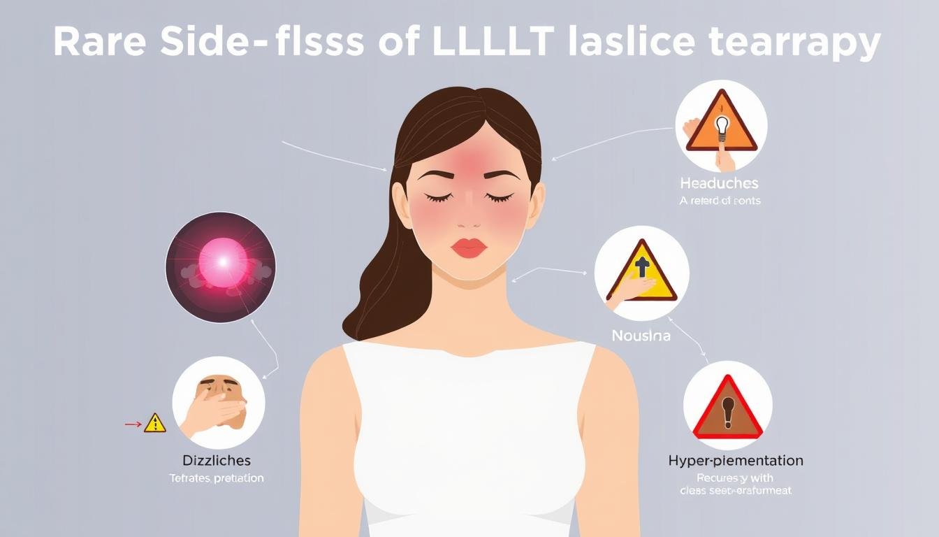 Medical illustration showing rare LLLT laser side effects with warning signs that require medical attention Medical illustration showing rare LLLT laser side effects with warning signs that require medical attention