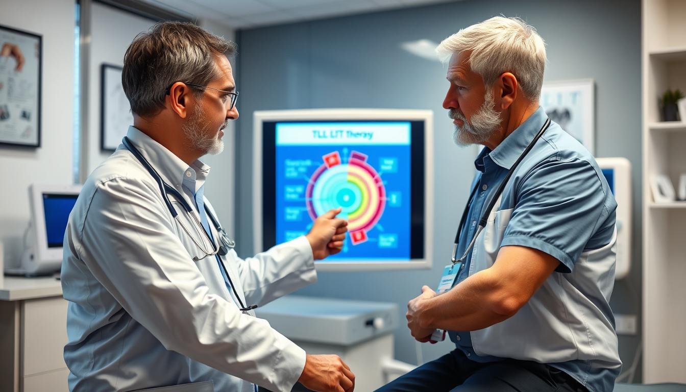 Medical professional explaining LLLT therapy to a patient