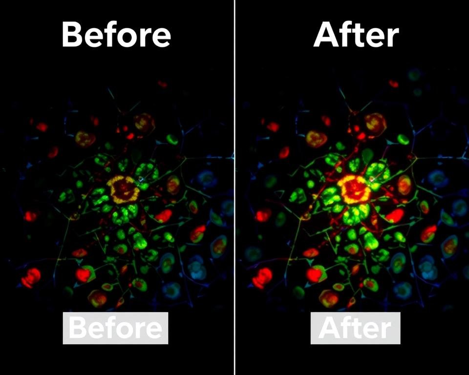 Microscopic view of hair follicles before and after LLLT Comb treatment