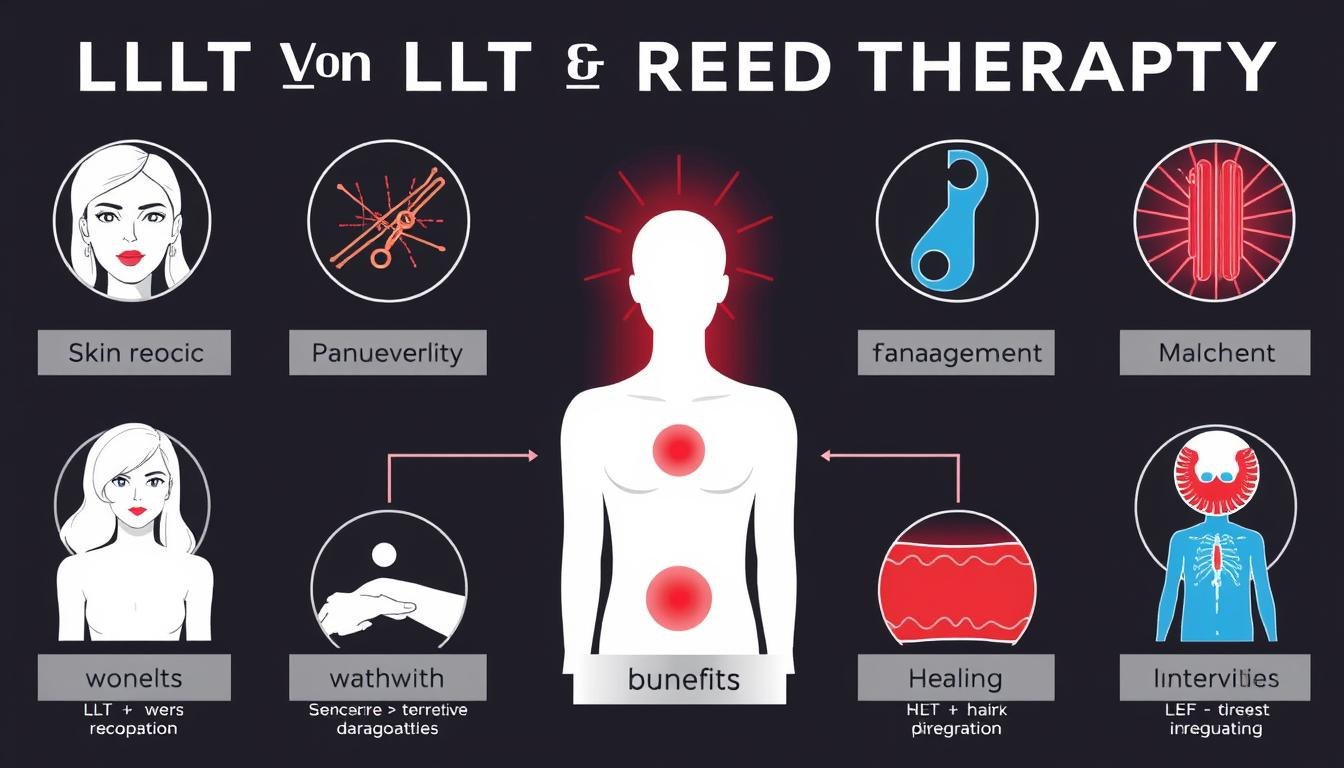 Multiple applications of LLLT red light therapy for different conditions