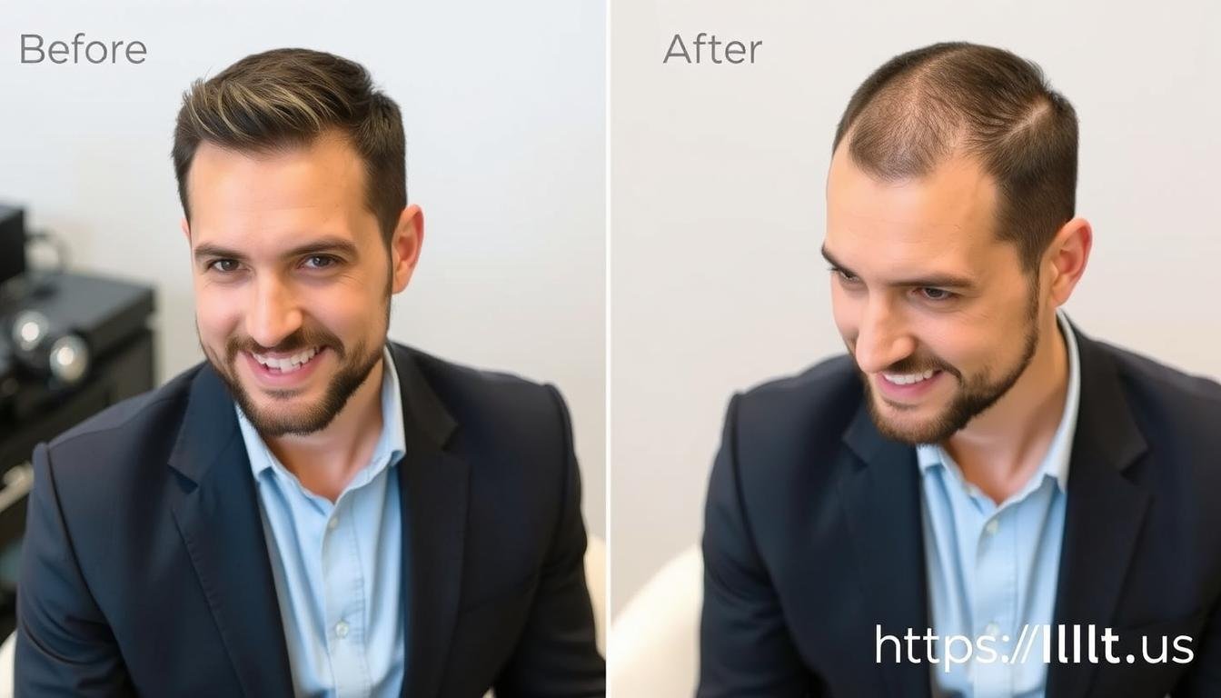 Person confidently displaying results after LLLT Laser therapy for hair loss