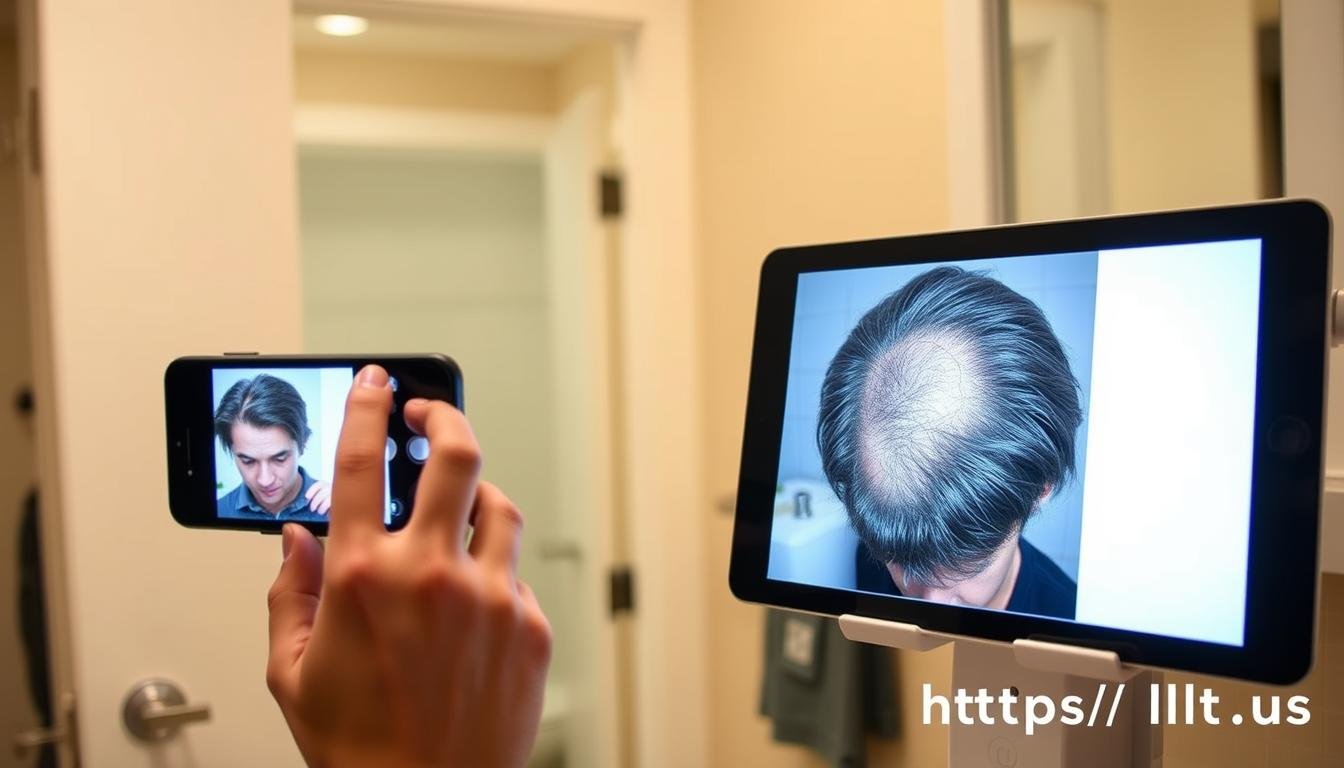 Person documenting their LLLT treatment progress with before and after photos Person documenting their LLLT treatment progress with before and after photos